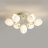 Living Room Tulip Green Semi-Flush Mount Light 13-Light Image - 3