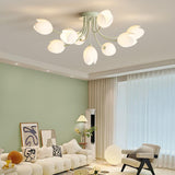 Living Room Tulip Green Semi-Flush Mount Light 13-Light Image - 4