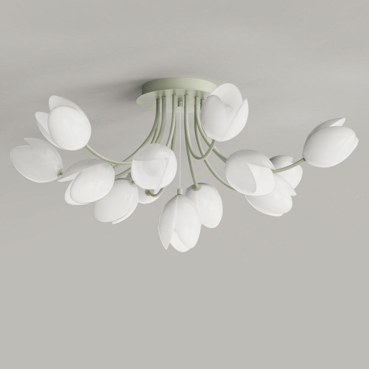 Living Room Tulip Green Semi-Flush Mount Light 13-Light Image - 8