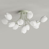 Living Room Tulip Green Semi-Flush Mount Light 13-Light Image - 8