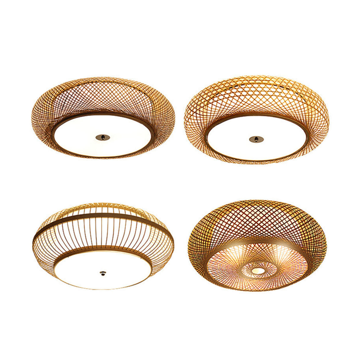 Living Room Vintage Bamboo Round Flush Mount Light Image - 9