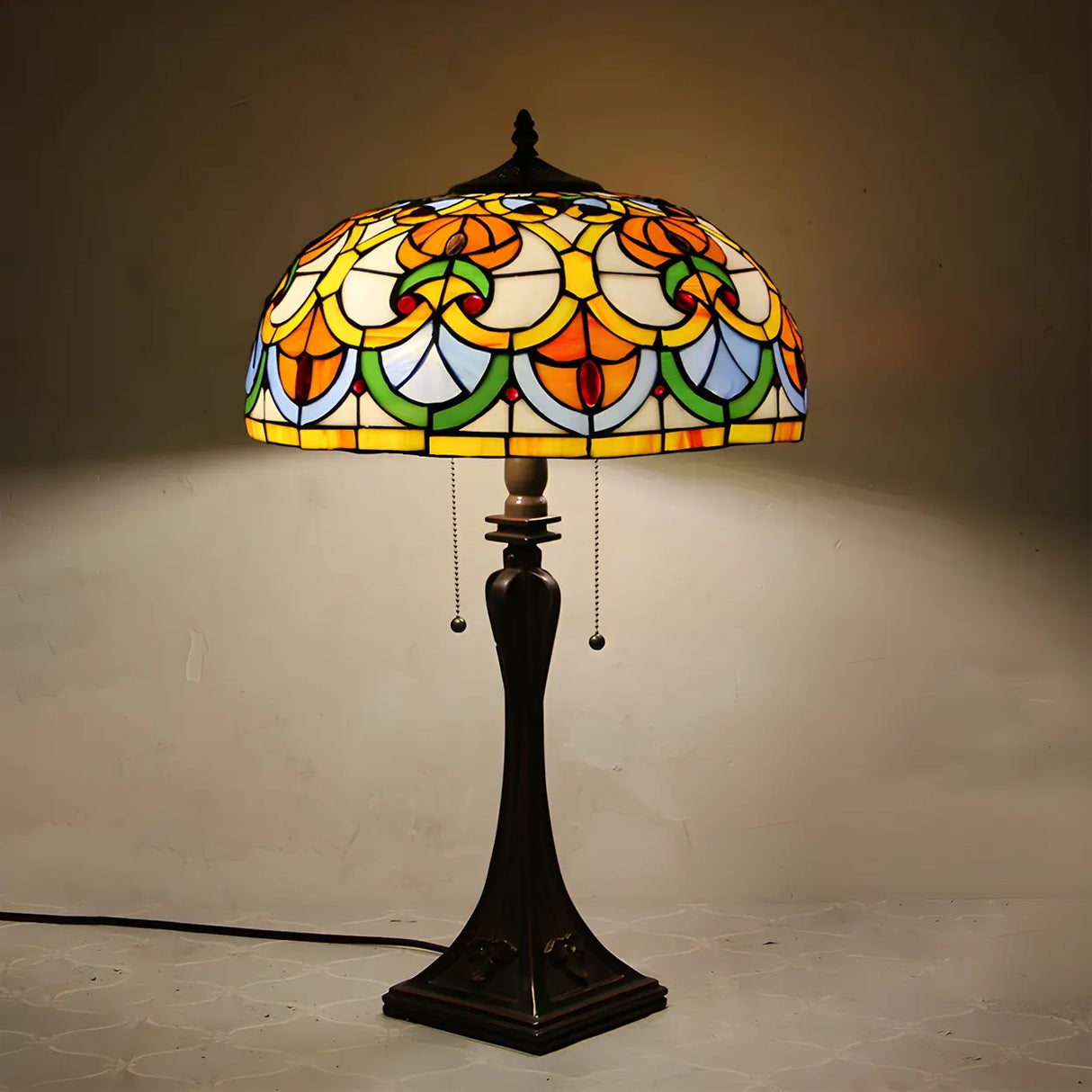 Living Room Vintage Tiffany Stained Glass Table Lamp Image - 2