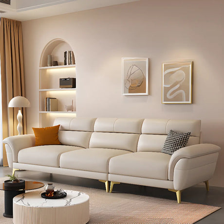 Living Room White 3-Seater Lounge Sofa with Gold Legs Image - 1