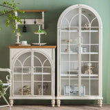 Living Room White Arched Wood Tall Display Cabinet Image - 1