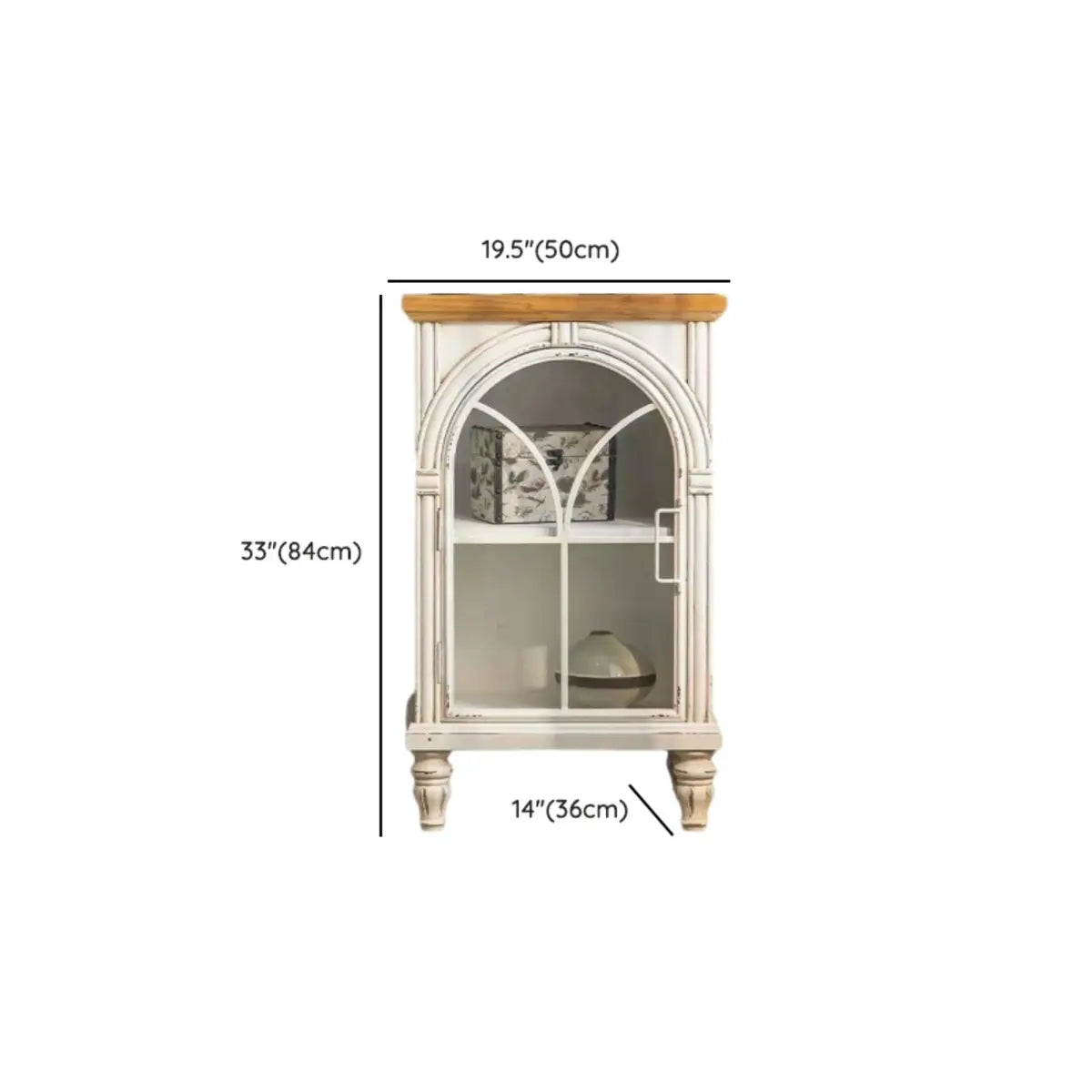 Living Room White Arched Wood Tall Display Cabinet 