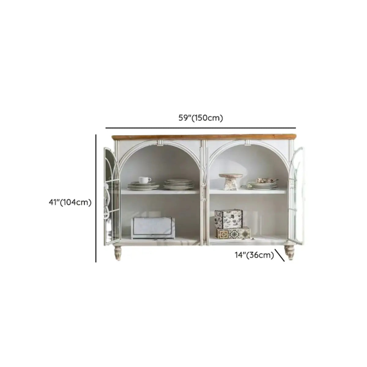 Living Room White Arched Wood Tall Display Cabinet Image - 17