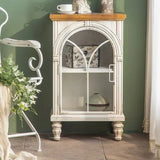 Living Room White Arched Wood Tall Display Cabinet Image - 2