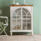 Living Room White Arched Wood Tall Display Cabinet Image - 3