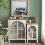 Living Room White Arched Wood Tall Display Cabinet Image - 6