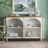 Living Room White Arched Wood Tall Display Cabinet Image - 7