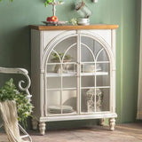 Living Room White Arched Wood Tall Display Cabinet Image - 8