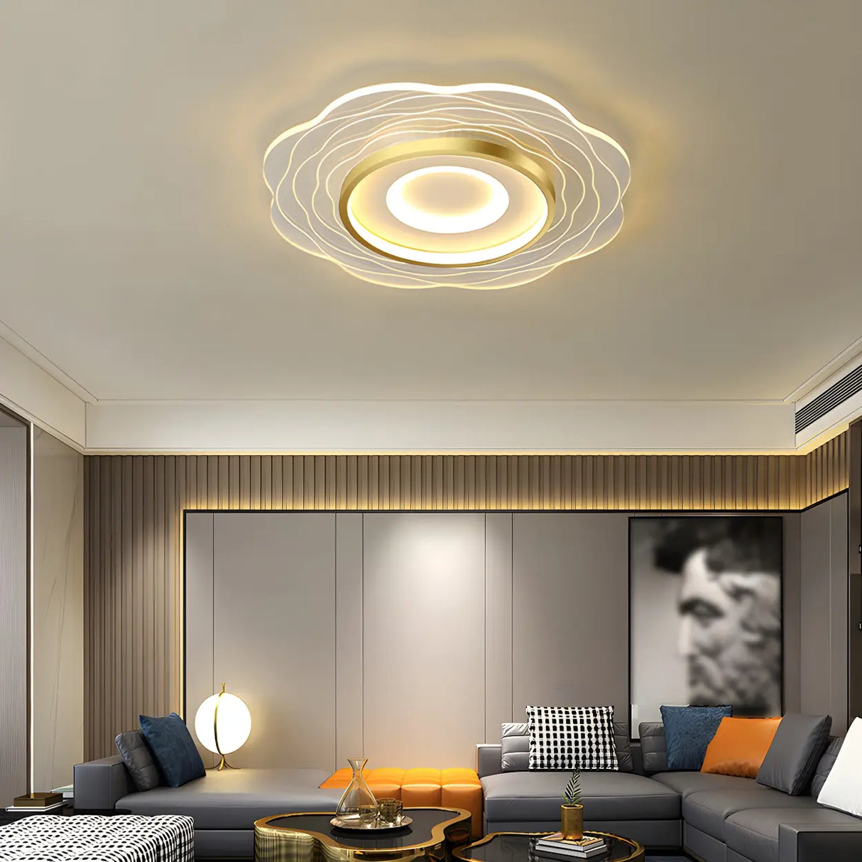 Living Room White Flower LED Flush Mount Ceiling Light Image - 13