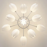 Living Room White Flower Semi-Flush Mount Lamp 13-Light Image - 10