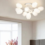 Living Room White Flower Semi-Flush Mount Lamp 13-Light Image - 12