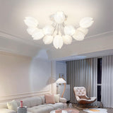 Living Room White Flower Semi-Flush Mount Lamp 13-Light Image - 16