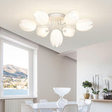 Living Room White Flower Semi-Flush Mount Lamp 13-Light Image - 19