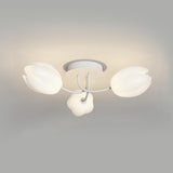 Living Room White Flower Semi-Flush Mount Lamp 13-Light Image - 2