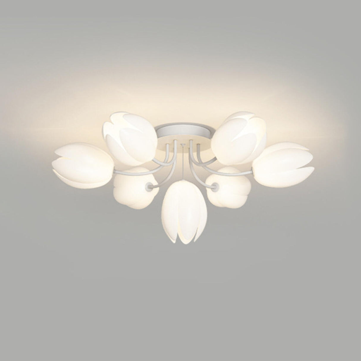 Living Room White Flower Semi-Flush Mount Lamp 13-Light Image - 3