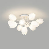 Living Room White Flower Semi-Flush Mount Lamp 13-Light Image - 5