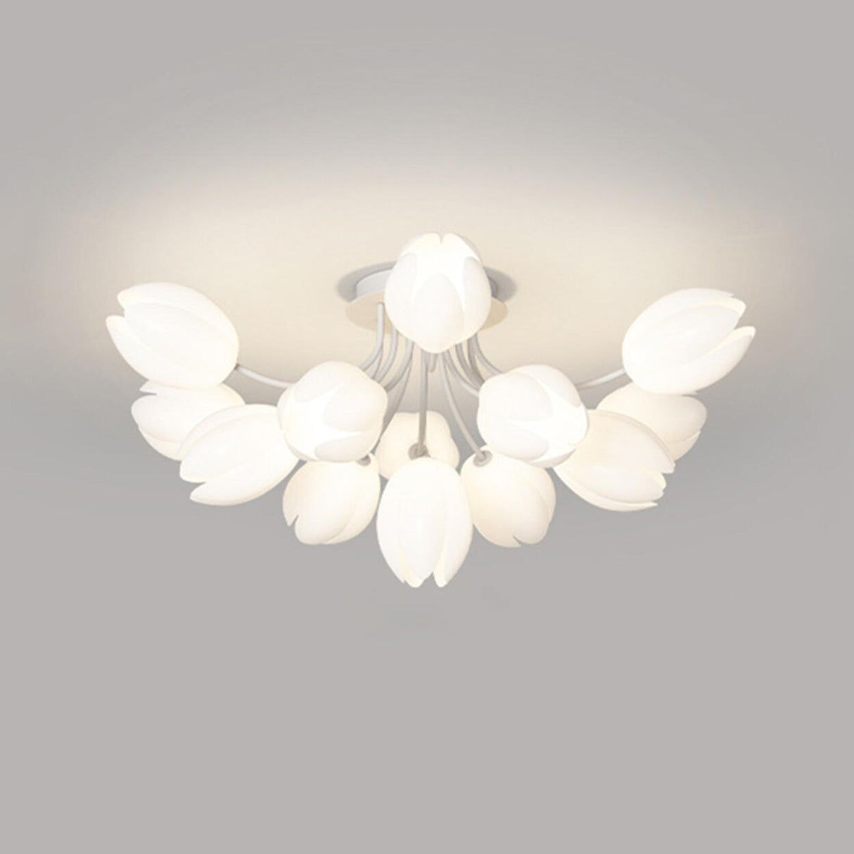 Living Room White Flower Semi-Flush Mount Lamp 13-Light Image - 7