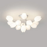 Living Room White Flower Semi-Flush Mount Lamp 13-Light Image - 7