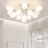 Living Room White Flower Semi-Flush Mount Lamp 13-Light Image - 8