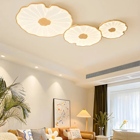 Living Room White Lotus Leaf  Flush Mount Ceiling Light Image - 1