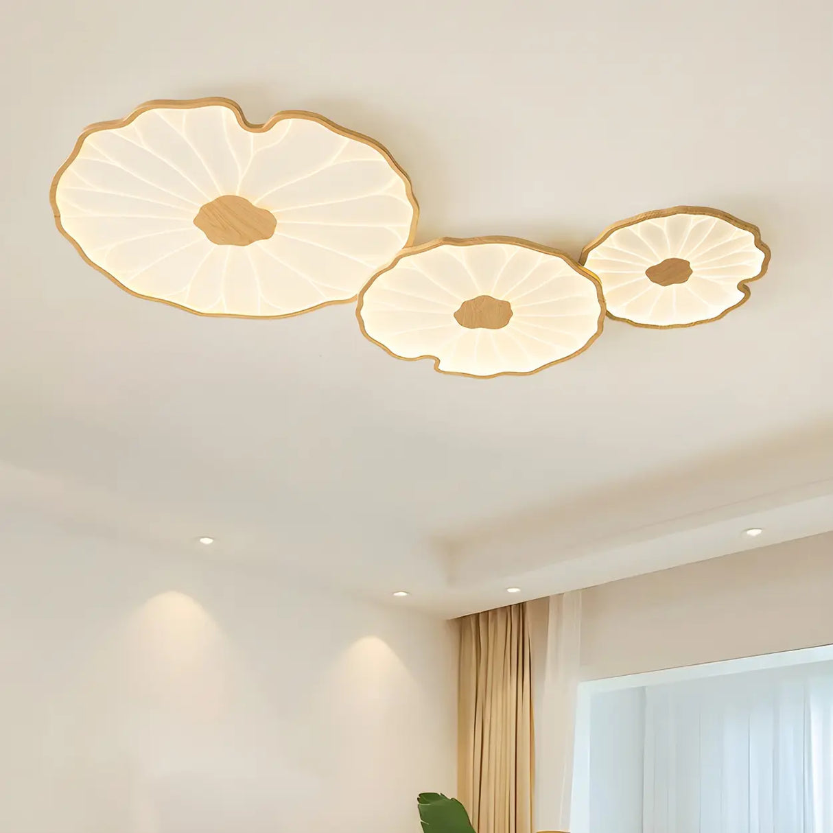 Living Room White Lotus Leaf  Flush Mount Ceiling Light Image - 17