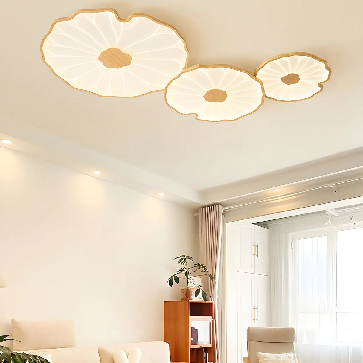 Living Room White Lotus Leaf  Flush Mount Ceiling Light Image - 4