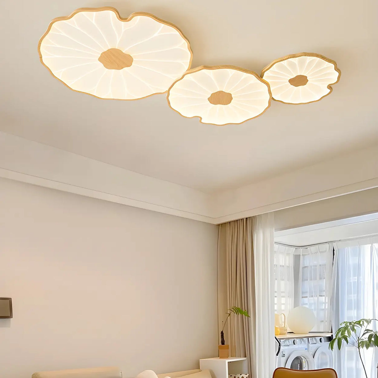 Living Room White Lotus Leaf  Flush Mount Ceiling Light Image - 6