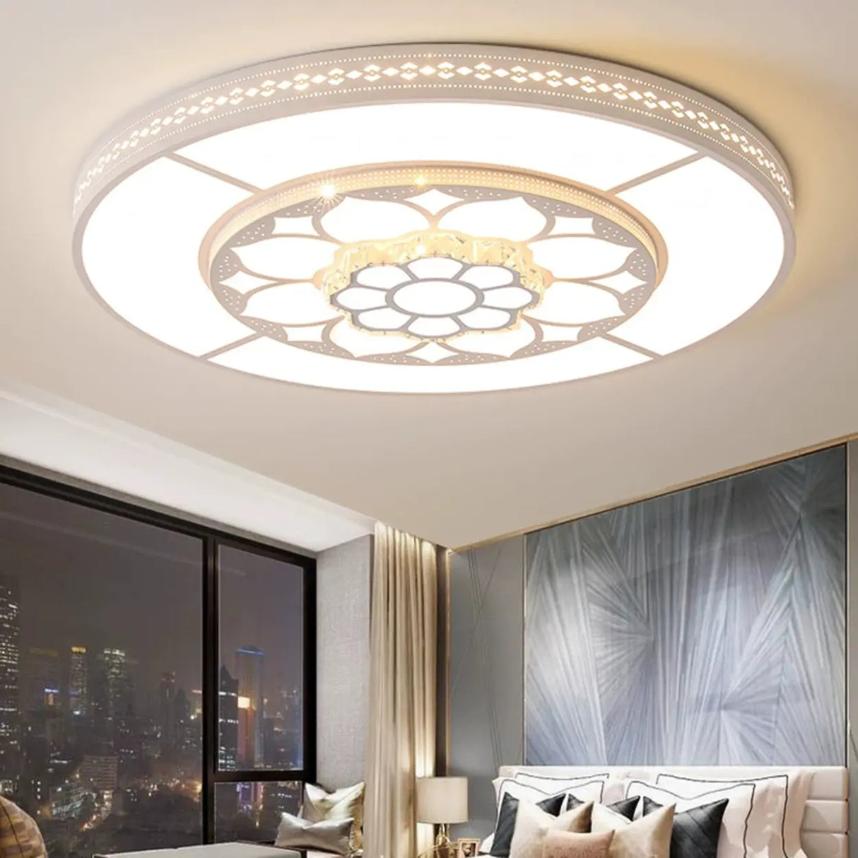 Living Room White Round Flower LED Flush Mount Light Image - 5