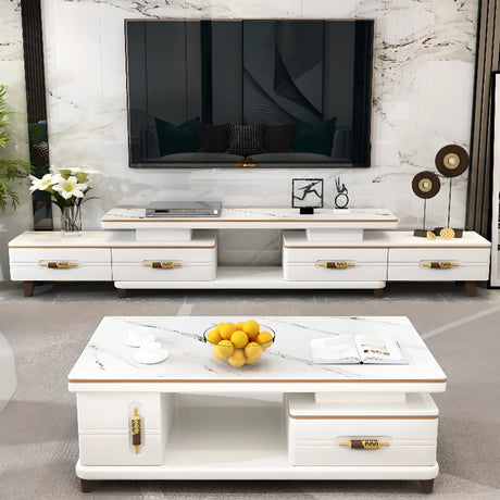 Living Room White Sintered Stone Drawers Long TV Stand Image - 1