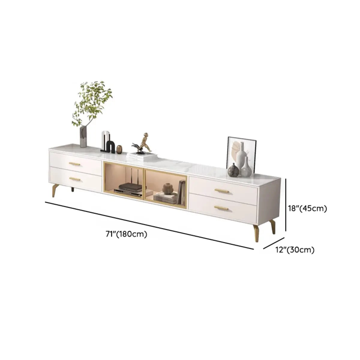 Living Room White Stone Cabinet Drawers Long TV Stand 