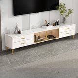 Living Room White Stone Cabinet Drawers Long TV Stand Image - 2