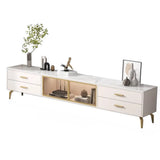 Living Room White Stone Cabinet Drawers Long TV Stand Image - 7