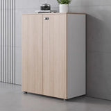 Lockable Door Wooden Natural Finish Multi-Storage Cabinet Image - 2