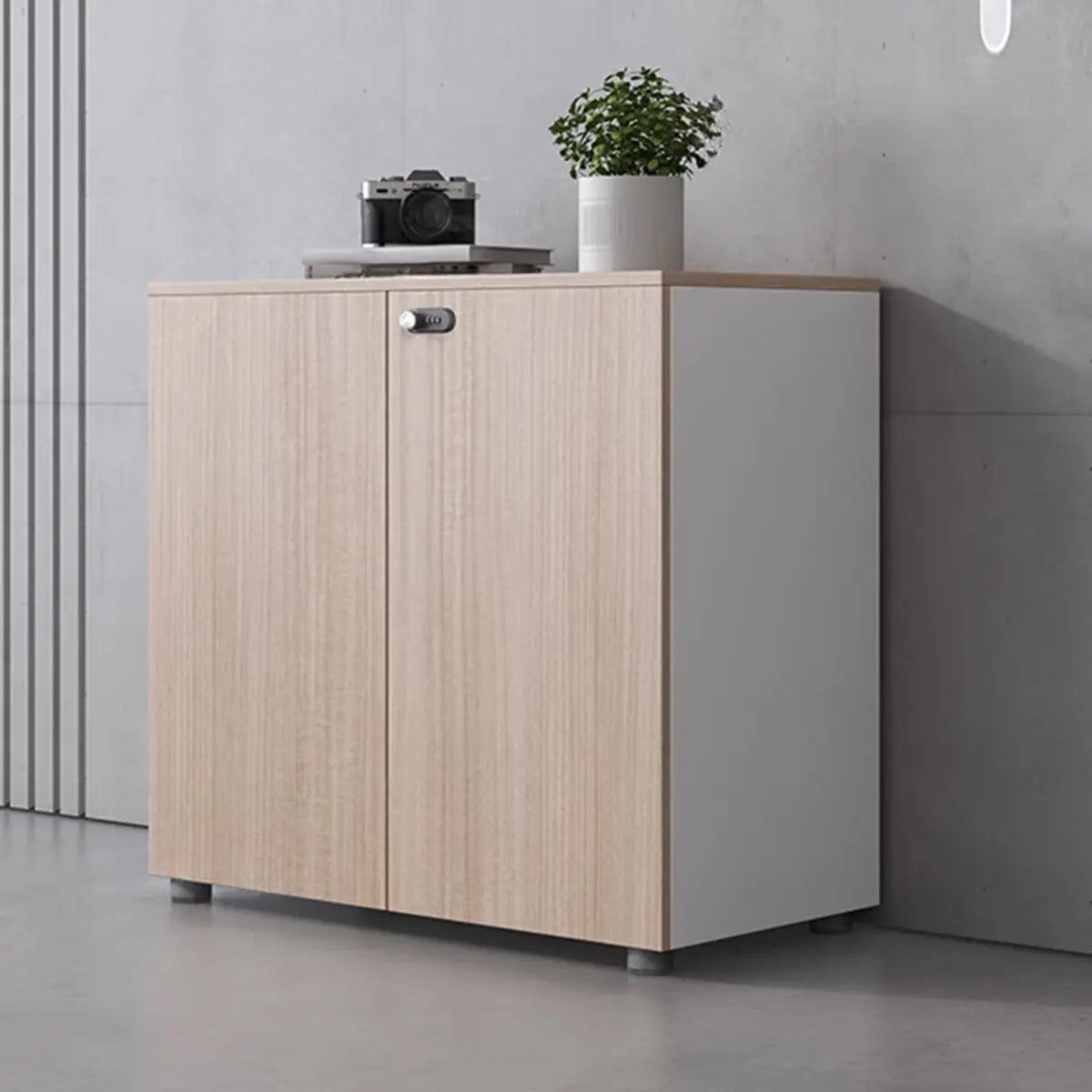 Lockable Door Wooden Natural Finish Multi-Storage Cabinet Image - 3