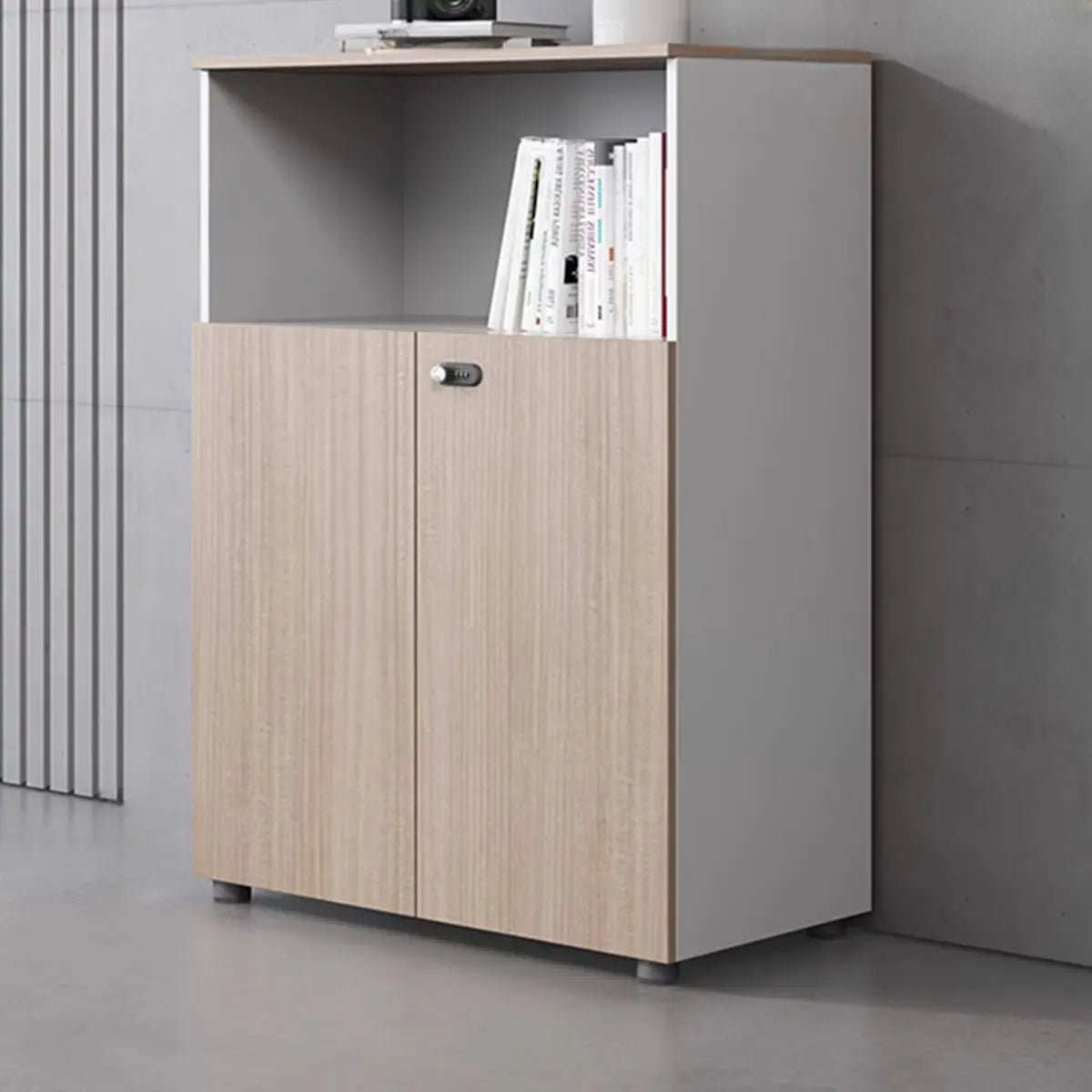 Lockable Door Wooden Natural Finish Multi-Storage Cabinet Image - 5