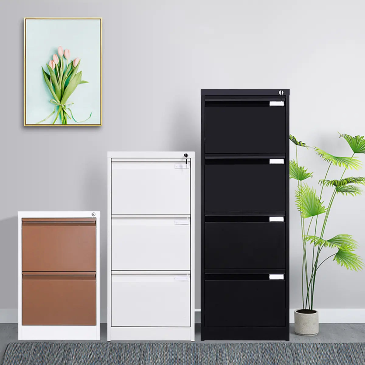 Lockable Metal Office Tall Storage Filing Cabinet Black Image - 2