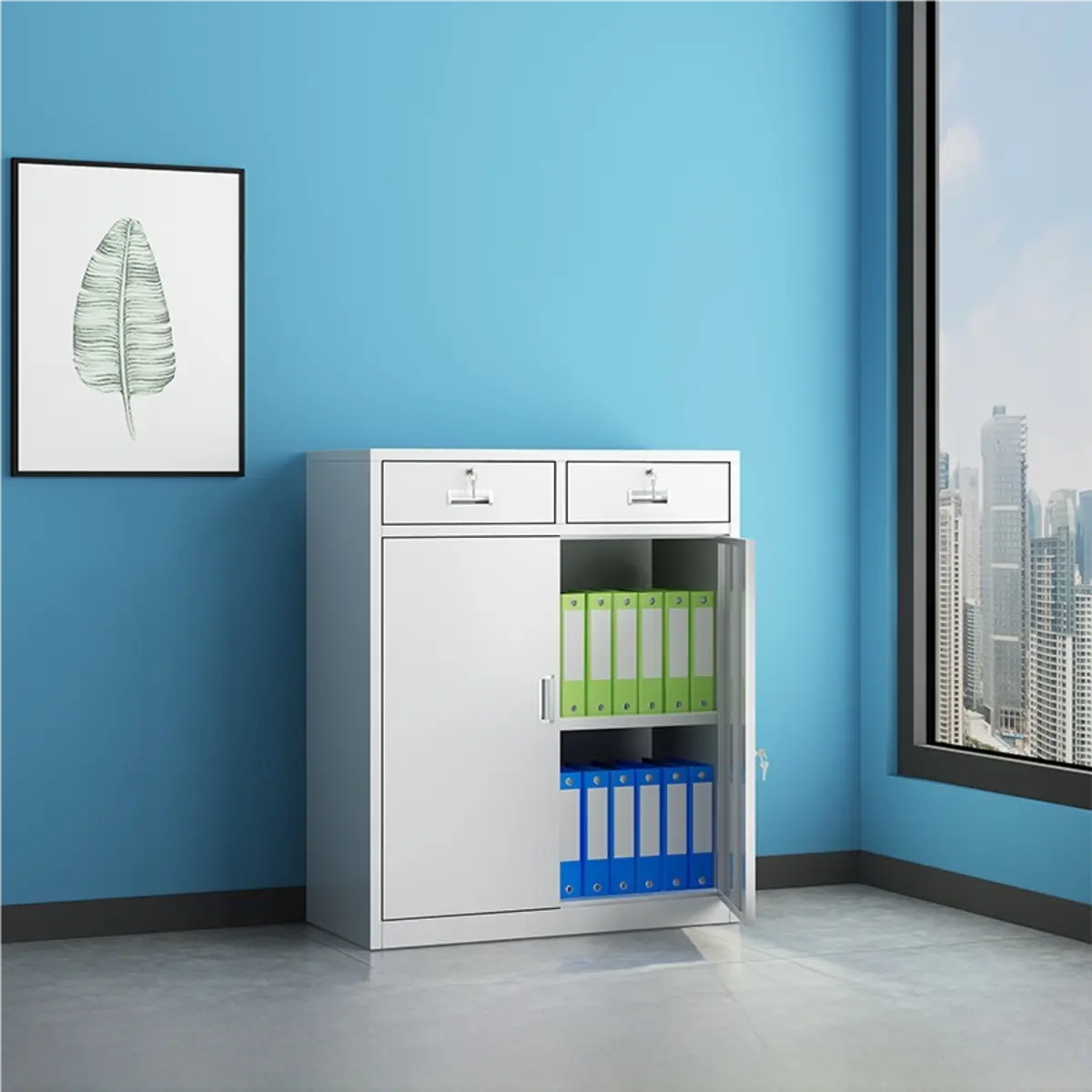 Lockable Steel Tall White Adjustable Office Storage Cabinet Image - 2