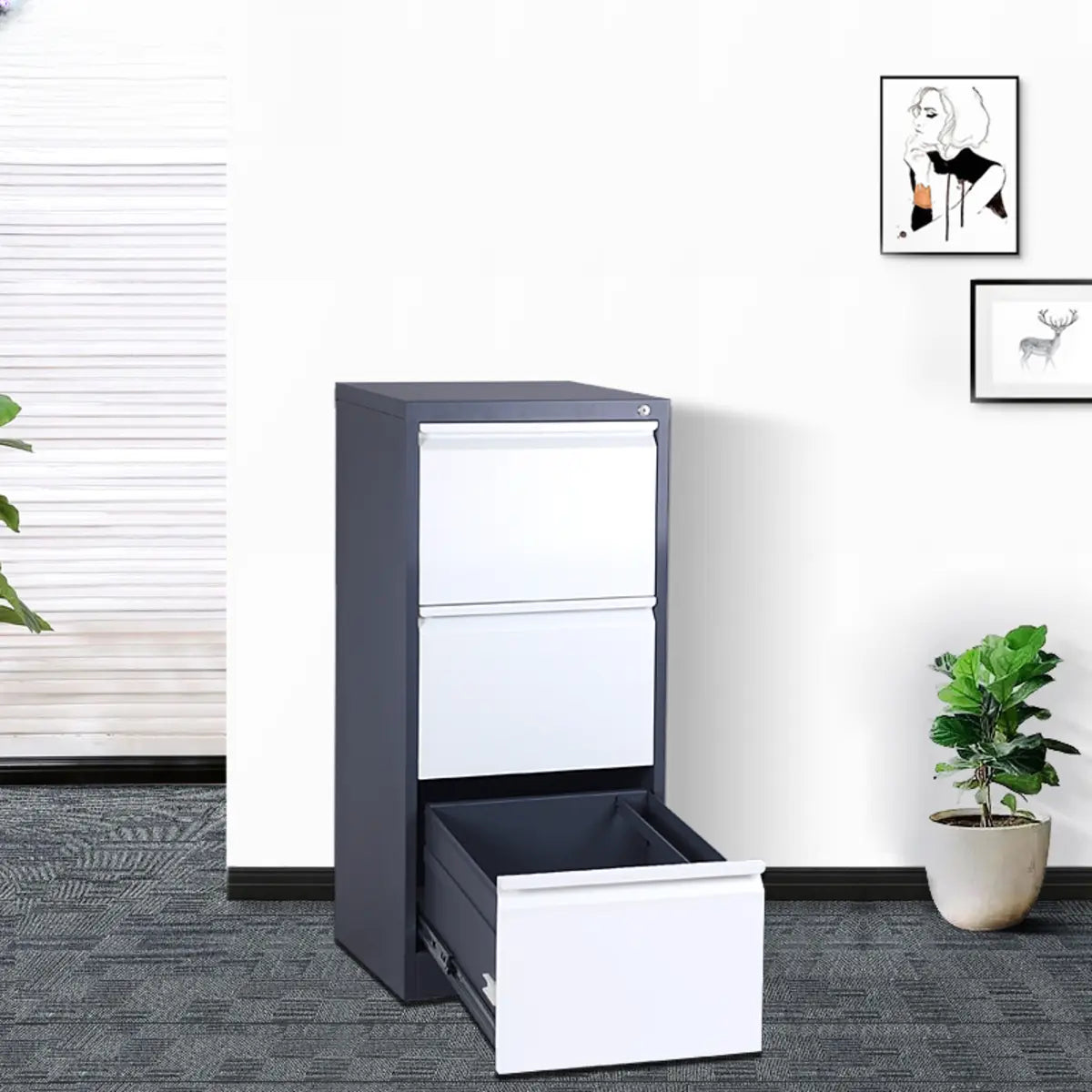 Lockable White Steel Small Storage Filing Cabinets Image - 18