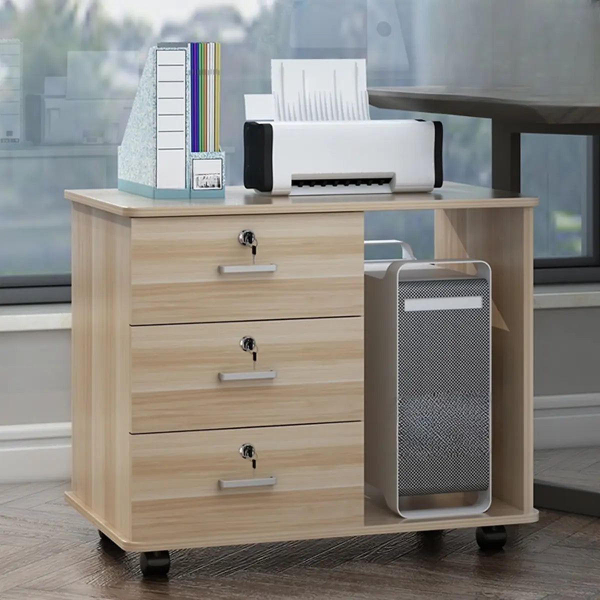 Lockable Wood 3 Drawers Short Filing Cabinet White Image - 13