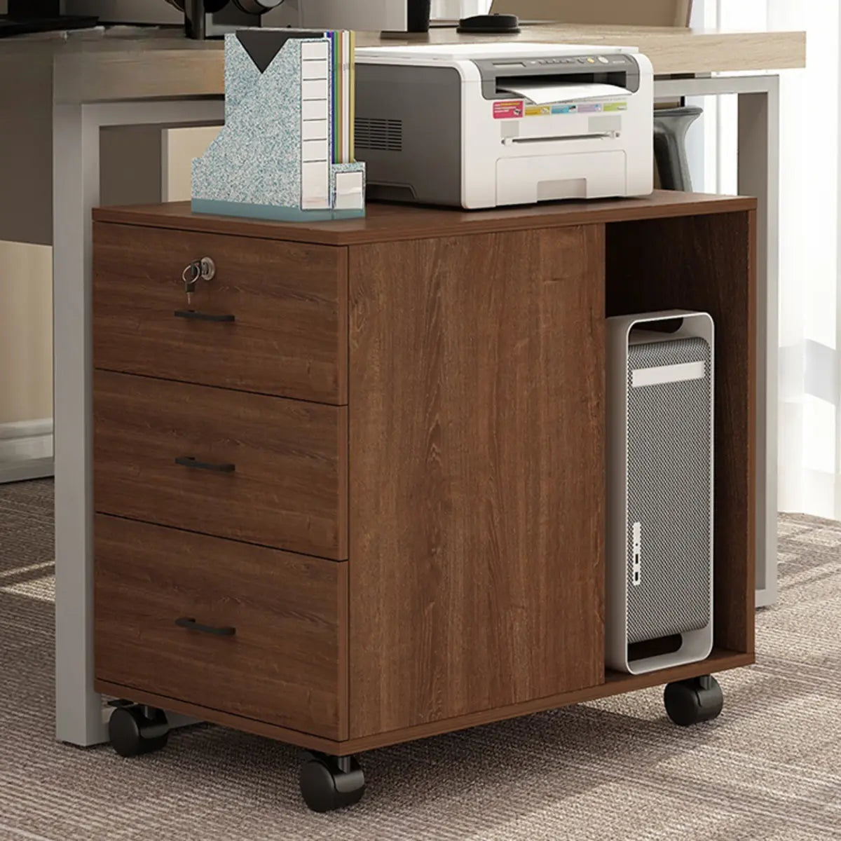 Lockable Wood 3 Drawers Short Filing Cabinet White Image - 19