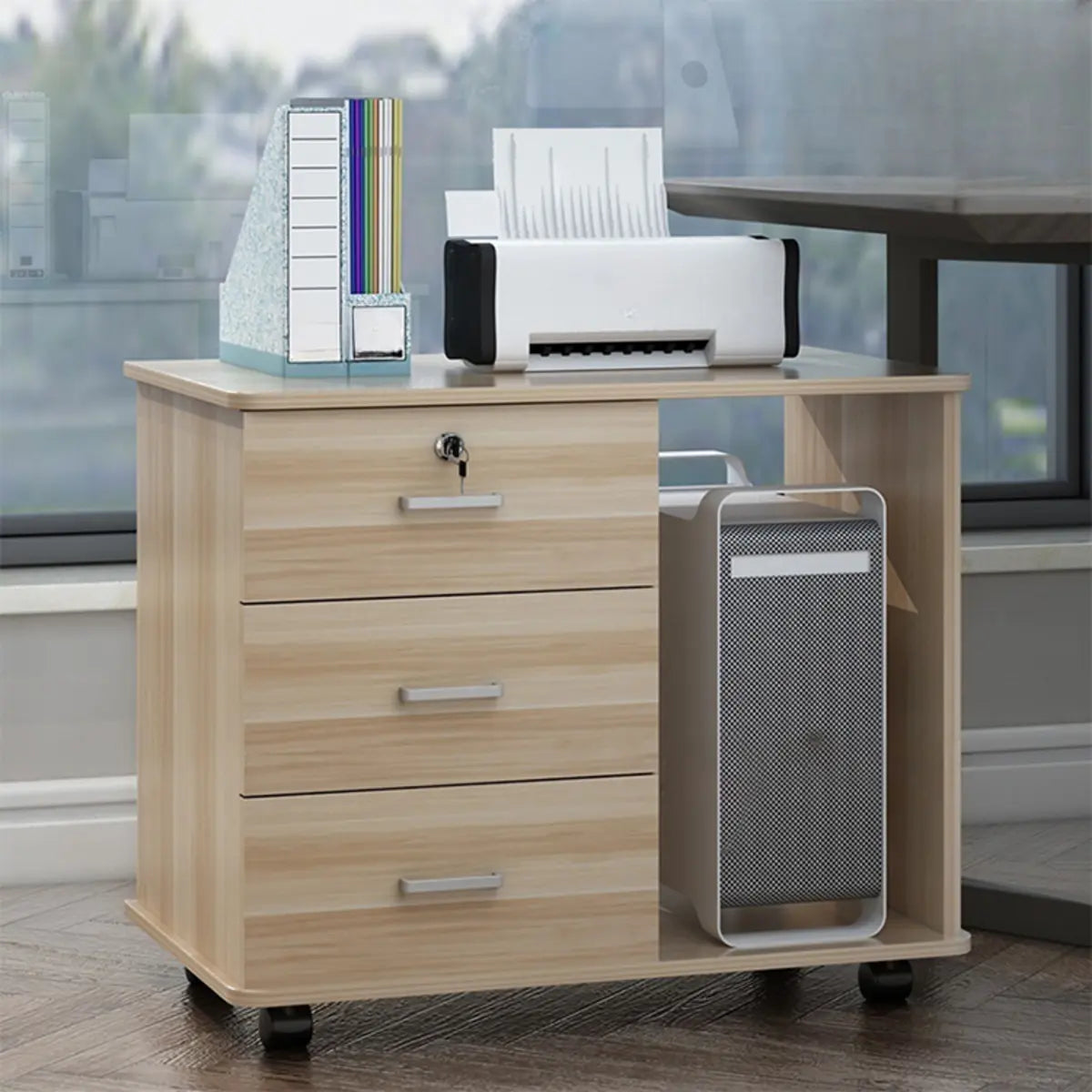 Lockable Wood 3 Drawers Short Filing Cabinet White Image - 3