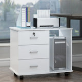 Lockable Wood 3 Drawers Short Filing Cabinet White Image - 4