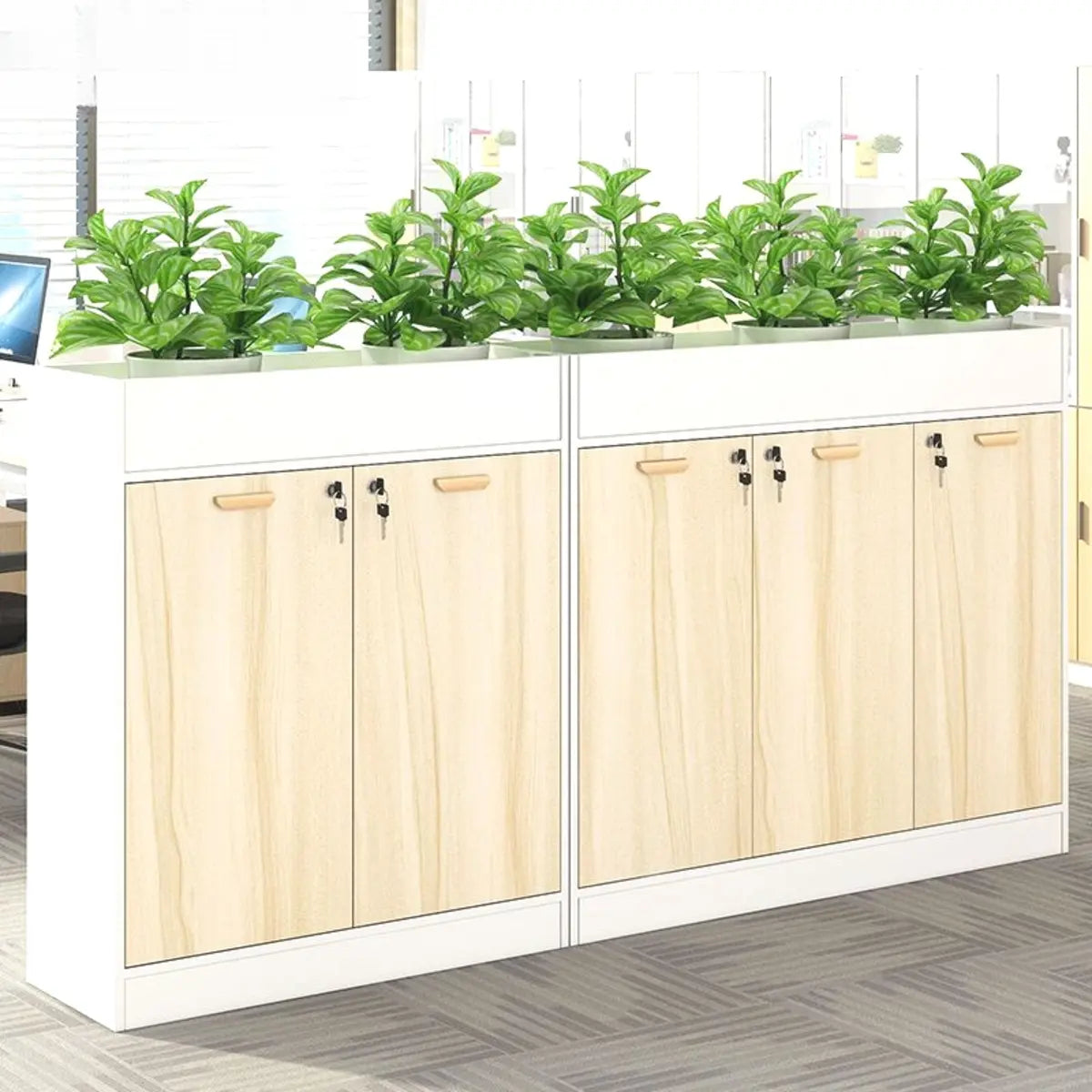 Lockable Wood Natural Office Storage Cabinet with Shelving Image - 5