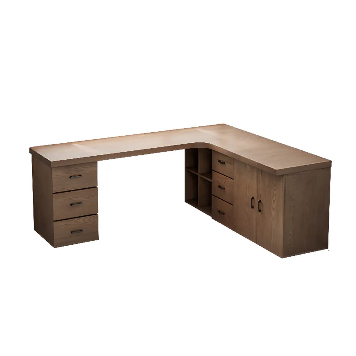 Long Butcher Block Shelf Drawers L-Shape Writing Desk Image - 14