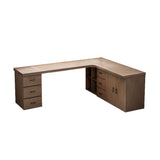 Long Butcher Block Shelf Drawers L-Shape Writing Desk Image - 15