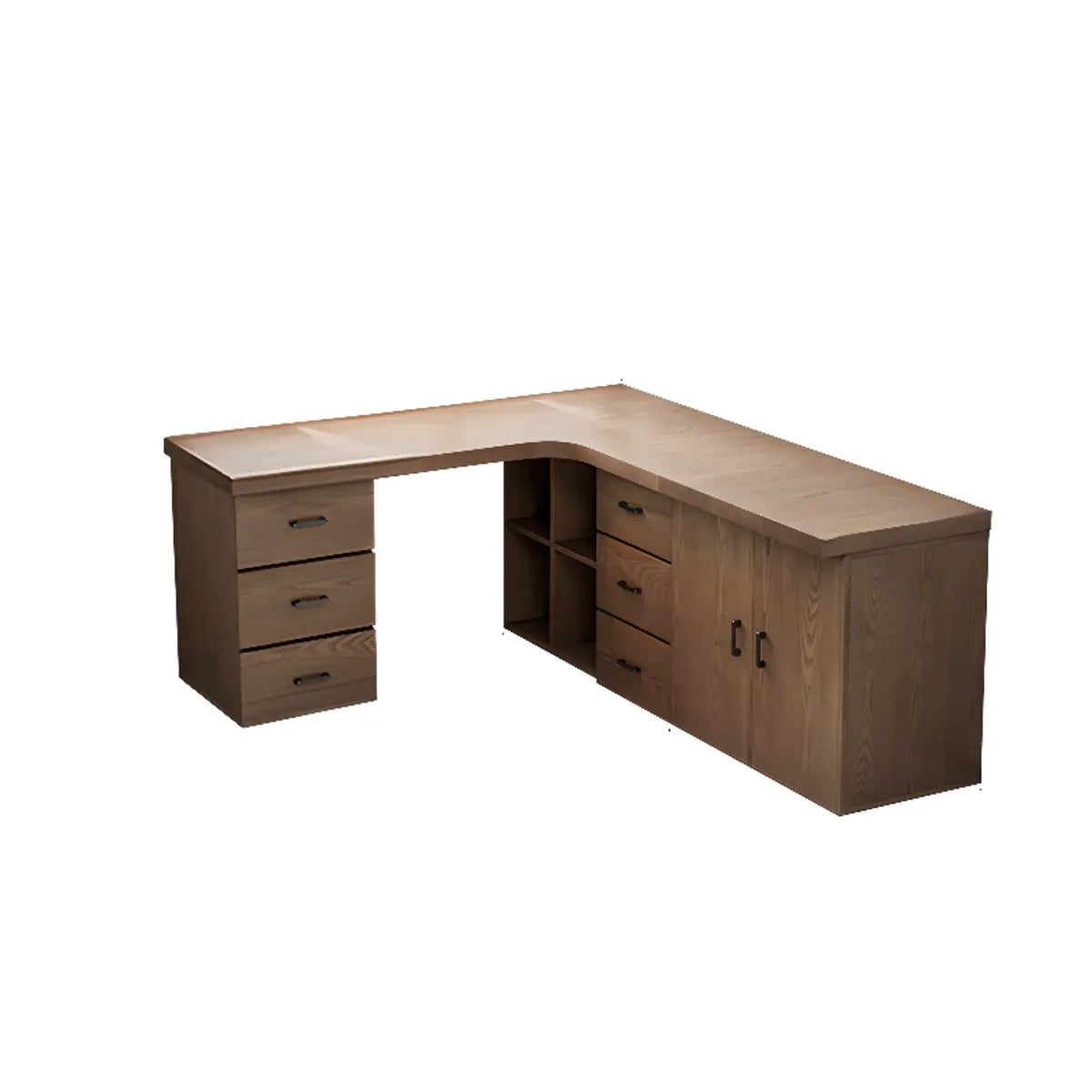 Long Butcher Block Shelf Drawers L-Shape Writing Desk Image - 16