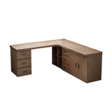 Long Butcher Block Shelf Drawers L-Shape Writing Desk Image - 17